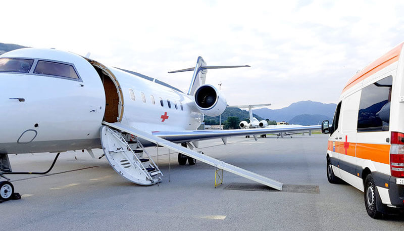 A private jet modified to be used for medevac and air ambulance missions by Dela World Charter.